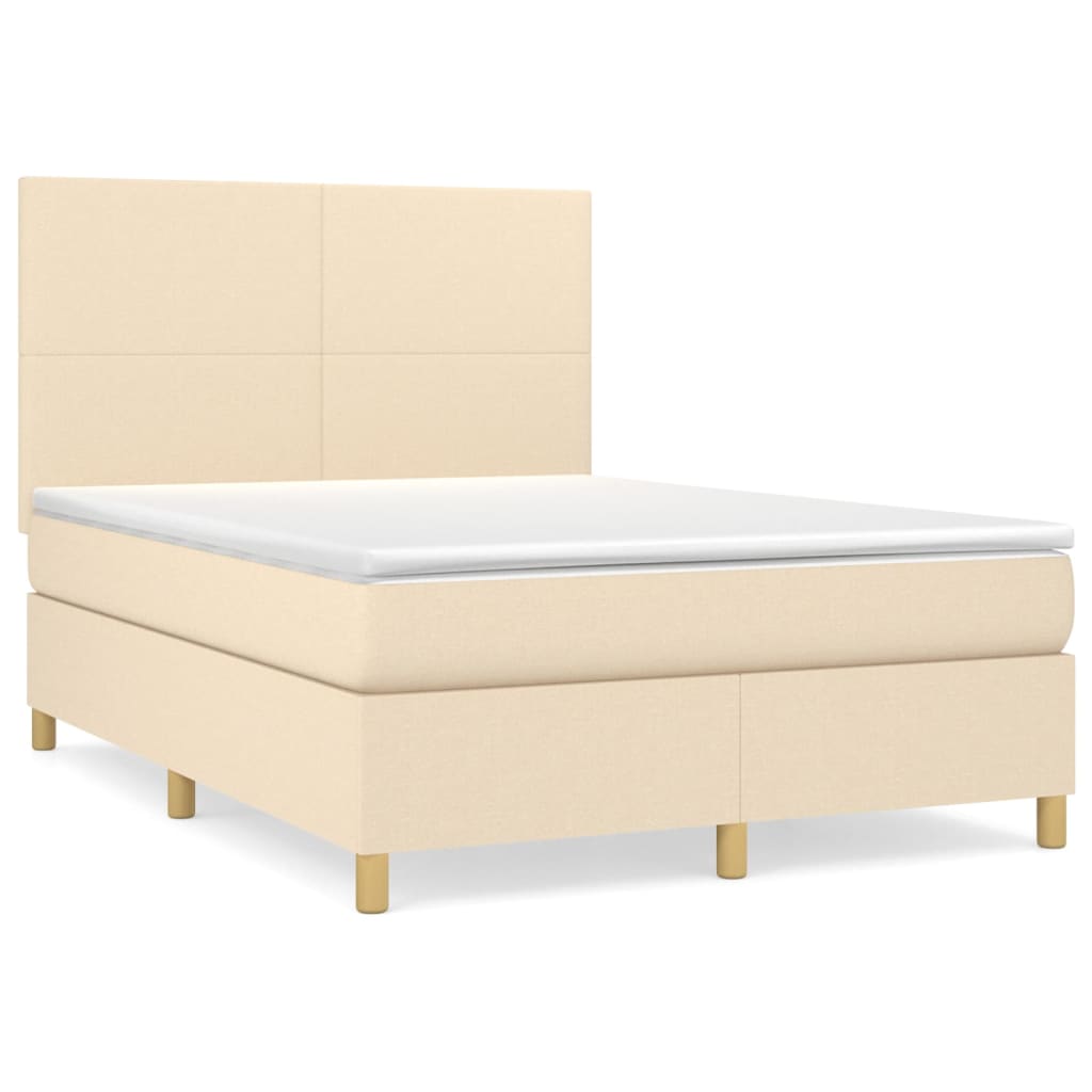 vidaXL Κρεβάτι Boxspring με Στρώμα Κρεμ 140x200 εκ. Υφασμάτινο