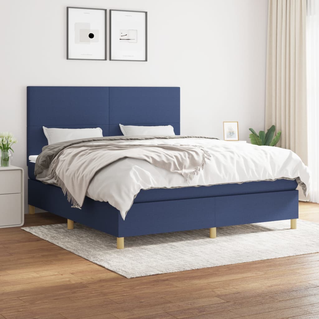 vidaXL Κρεβάτι Boxspring με Στρώμα Μπλε 180x200 εκ. Υφασμάτινο
