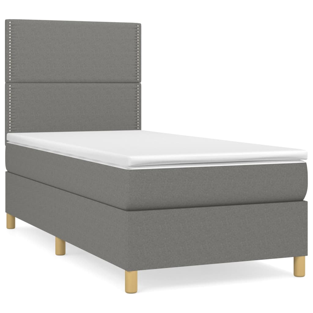 vidaXL Κρεβάτι Boxspring με Στρώμα Σκούρο Γκρι 90x190 εκ. Υφασμάτινο