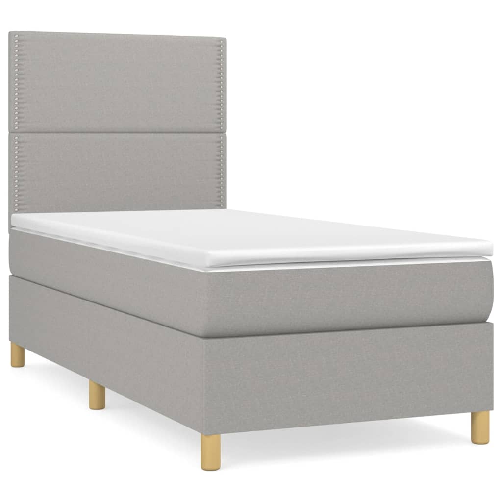 vidaXL Κρεβάτι Boxspring με Στρώμα Ανοιχτό Γκρι 90x200 εκ. Υφασμάτινο