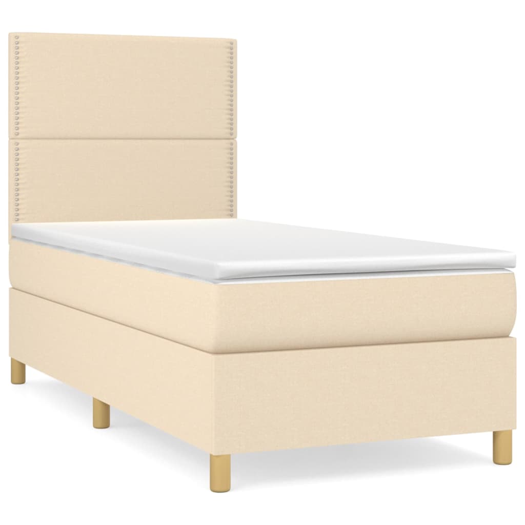 vidaXL Κρεβάτι Boxspring με Στρώμα Κρεμ 90x200 εκ.Υφασμάτινο
