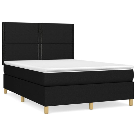 vidaXL Κρεβάτι Boxspring με Στρώμα Μαύρο 140x190 εκ. Υφασμάτινο