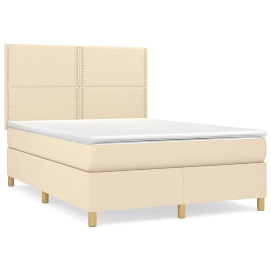 vidaXL Κρεβάτι Boxspring με Στρώμα Κρεμ 140x200 εκ. Υφασμάτινο