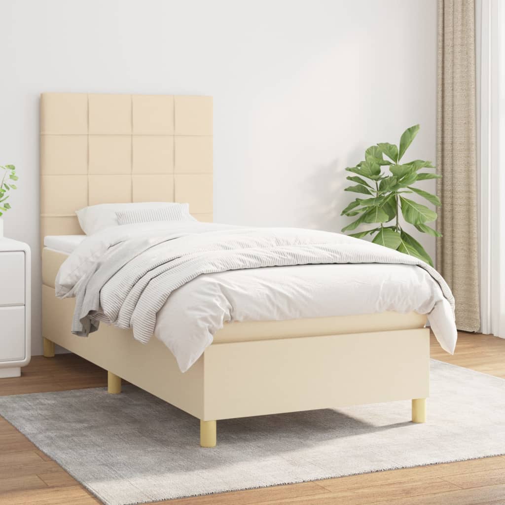 vidaXL Κρεβάτι Boxspring με Στρώμα Κρεμ 80 x 200 εκ. Υφασμάτινο