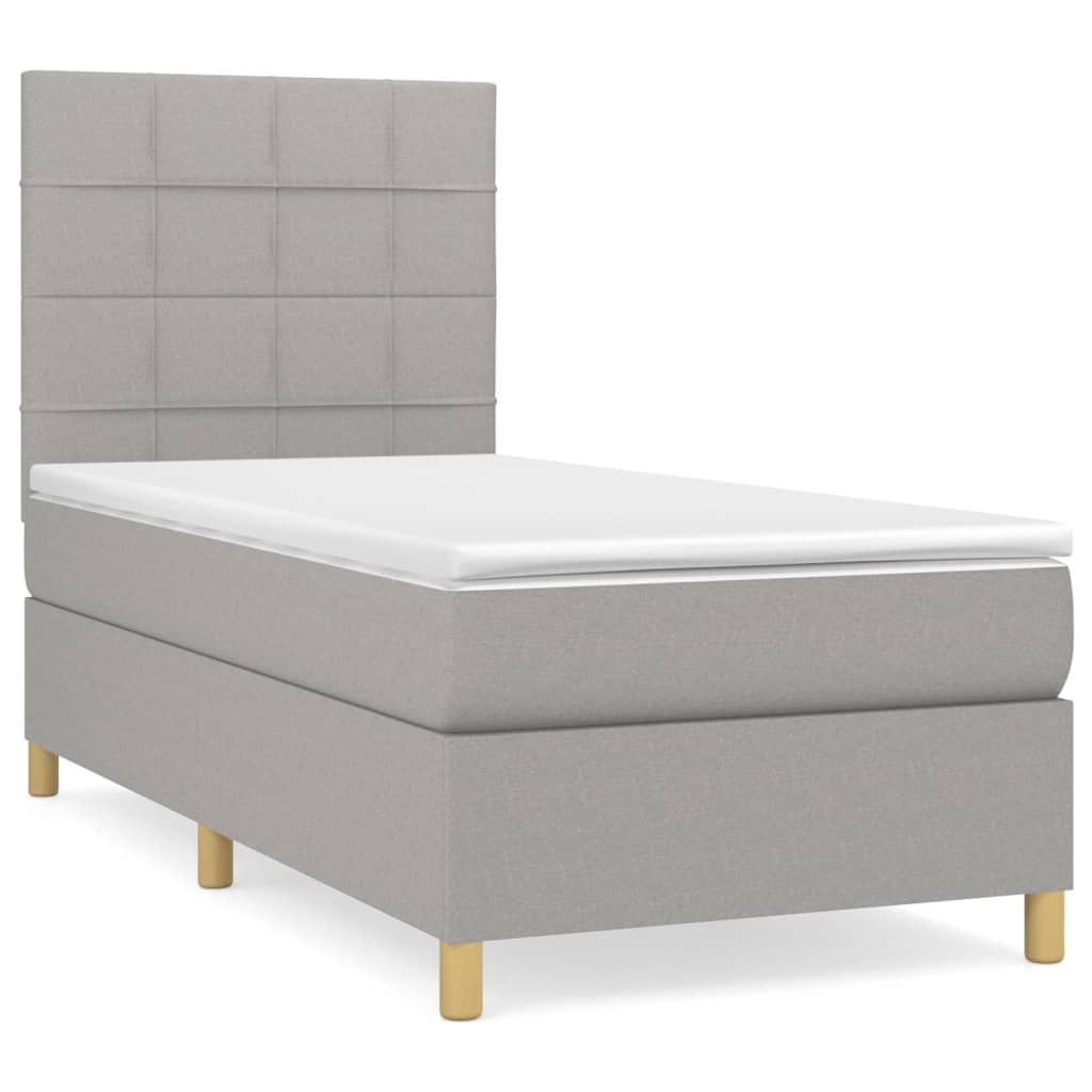 vidaXL Κρεβάτι Boxspring με Στρώμα Ανοιχτό Γκρι 90x190 εκ. Υφασμάτινο