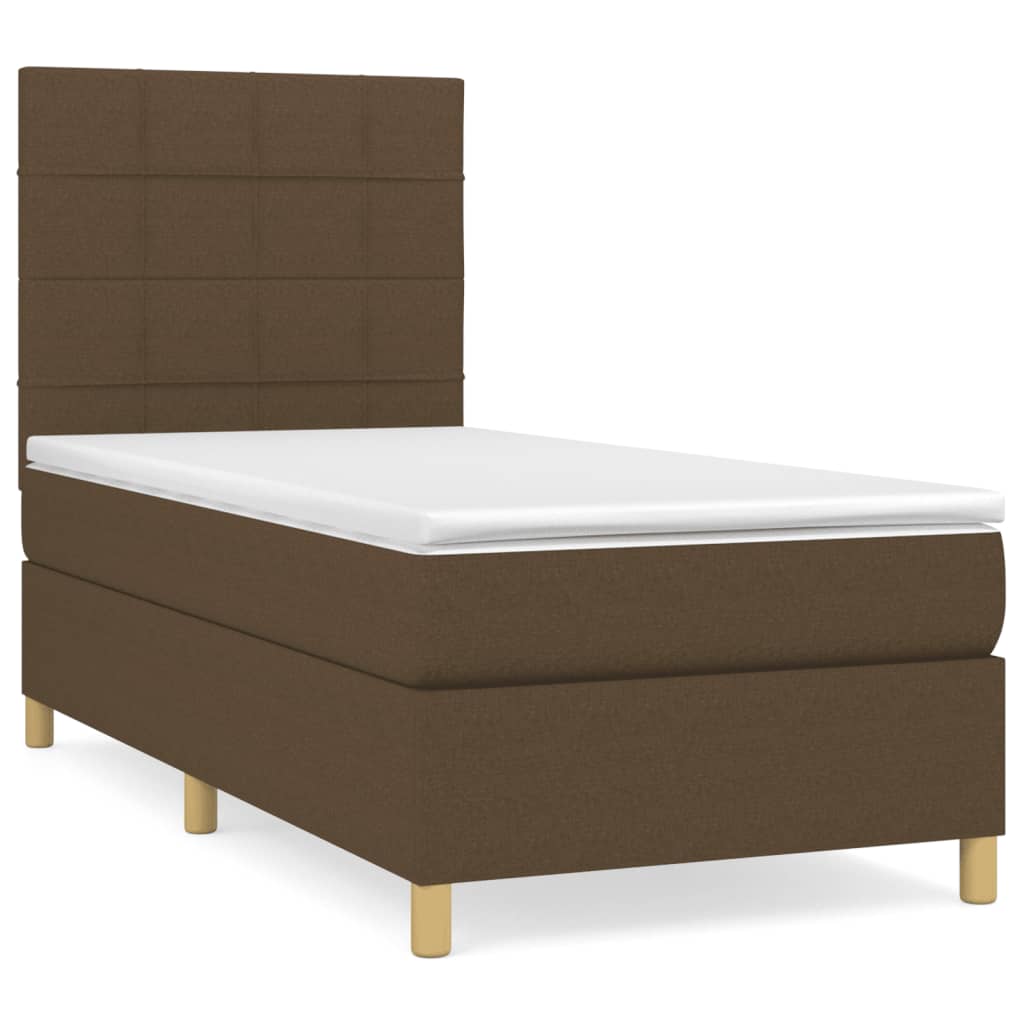 vidaXL Κρεβάτι Boxspring με Στρώμα Σκούρο Καφέ 90x190 εκ. Υφασμάτινο