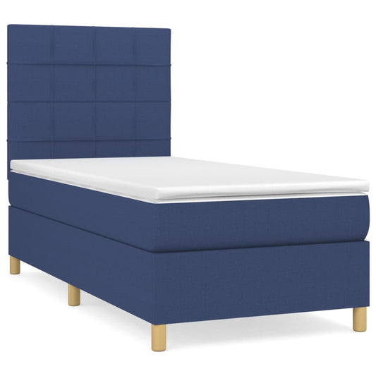 vidaXL Κρεβάτι Boxspring με Στρώμα Μπλε 90x190 εκ.Υφασμάτινο