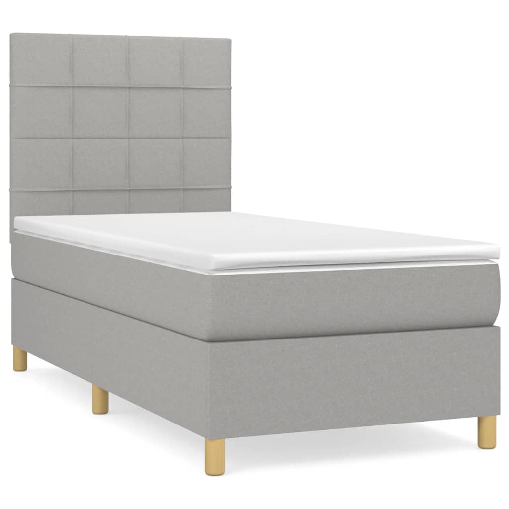 vidaXL Κρεβάτι Boxspring με Στρώμα Ανοιχτό Γκρι 90x200 εκ. Υφασμάτινο