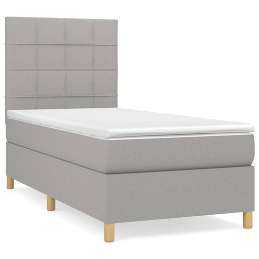 vidaXL Κρεβάτι Boxspring με Στρώμα Ανοιχτό Γκρι 100x200 εκ. Υφασμάτινο