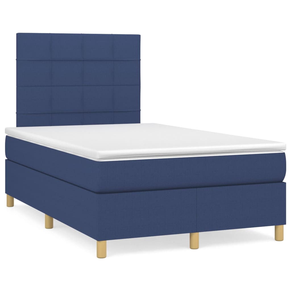 vidaXL Κρεβάτι Boxspring με Στρώμα Μπλε 120x200 εκ. Υφασμάτινο