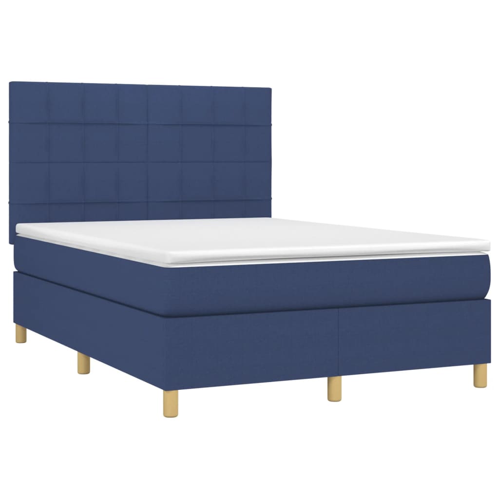 vidaXL Κρεβάτι Boxspring με Στρώμα Μπλε 140x190 εκ. Υφασμάτινο