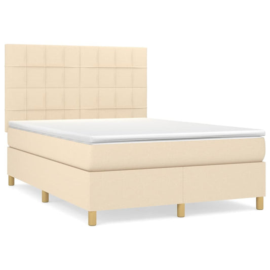 vidaXL Κρεβάτι Boxspring με Στρώμα Κρεμ 140x200 εκ. Υφασμάτινο
