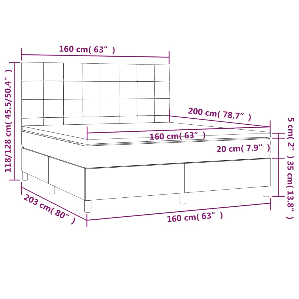 vidaXL Κρεβάτι Boxspring με Στρώμα Σκούρο Καφέ 160x200 εκ Υφασμάτινο