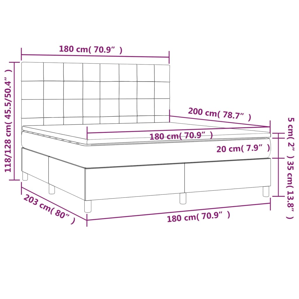 vidaXL Κρεβάτι Boxspring με Στρώμα Σκούρο Καφέ 180x200 εκ Υφασμάτινο