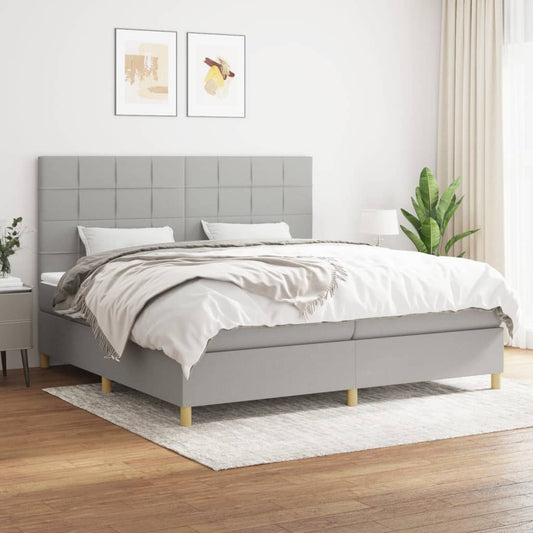 vidaXL Κρεβάτι Boxspring με Στρώμα Ανοιχτό Γκρι 200x200 εκ. Υφασμάτινο