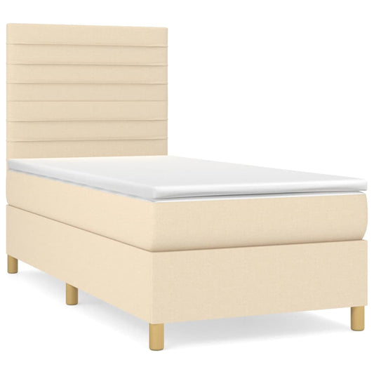 vidaXL Κρεβάτι Boxspring με Στρώμα Κρεμ 90x200 εκ.Υφασμάτινο