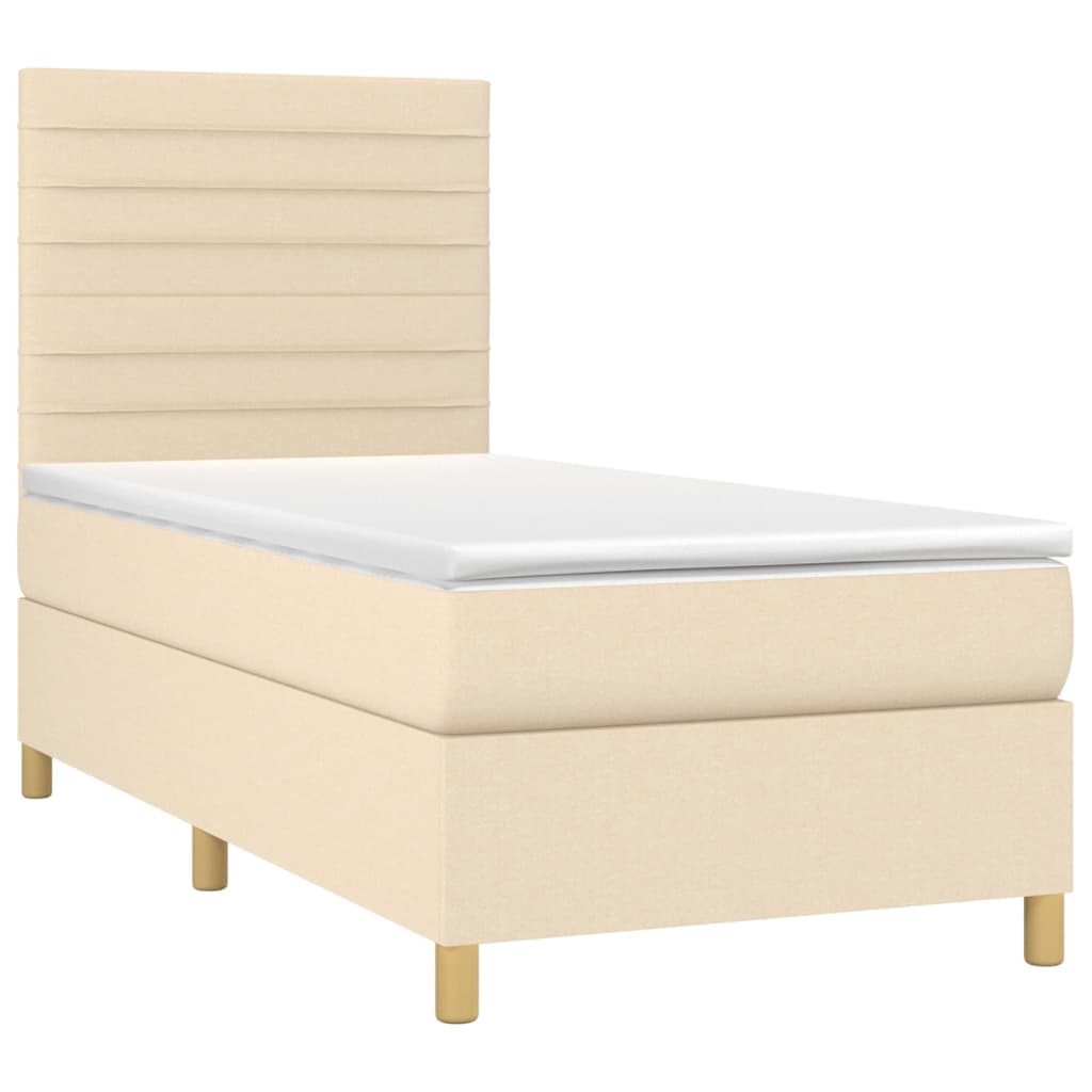 vidaXL Κρεβάτι Boxspring με Στρώμα Κρεμ 90x200 εκ.Υφασμάτινο