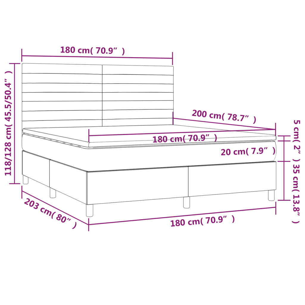 vidaXL Κρεβάτι Boxspring με Στρώμα Σκούρο Γκρι 180x200 εκ Υφασμάτιν
