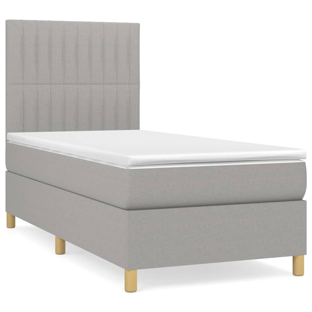 vidaXL Κρεβάτι Boxspring με Στρώμα Ανοιχτό Γκρι 90x200 εκ. Υφασμάτινο
