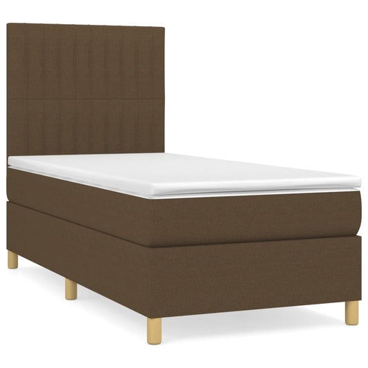 vidaXL Κρεβάτι Boxspring με Στρώμα Σκούρο Καφέ 90x200 εκ. Υφασμάτινο