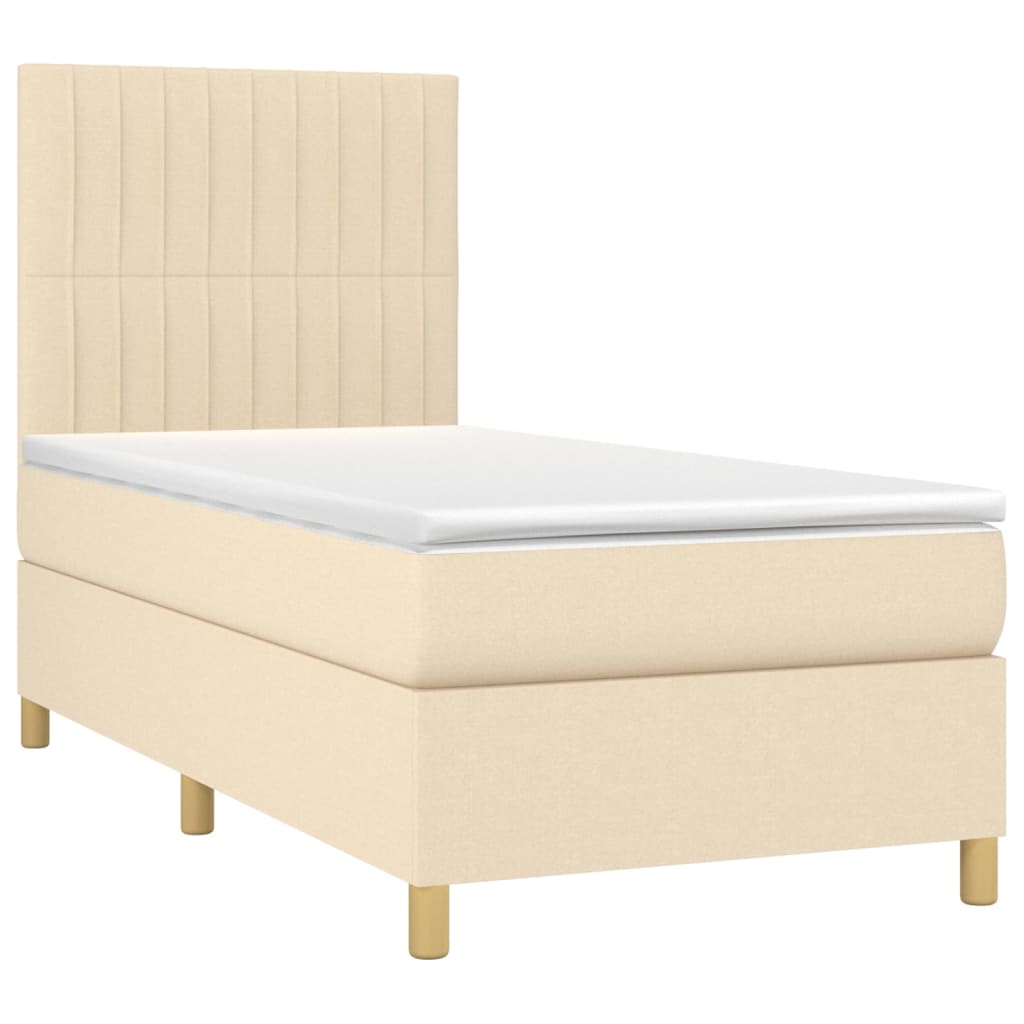 vidaXL Κρεβάτι Boxspring με Στρώμα Κρεμ 90x200 εκ.Υφασμάτινο