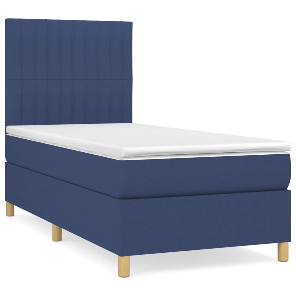 vidaXL Κρεβάτι Boxspring με Στρώμα Μπλε 90x200 εκ.Υφασμάτινο