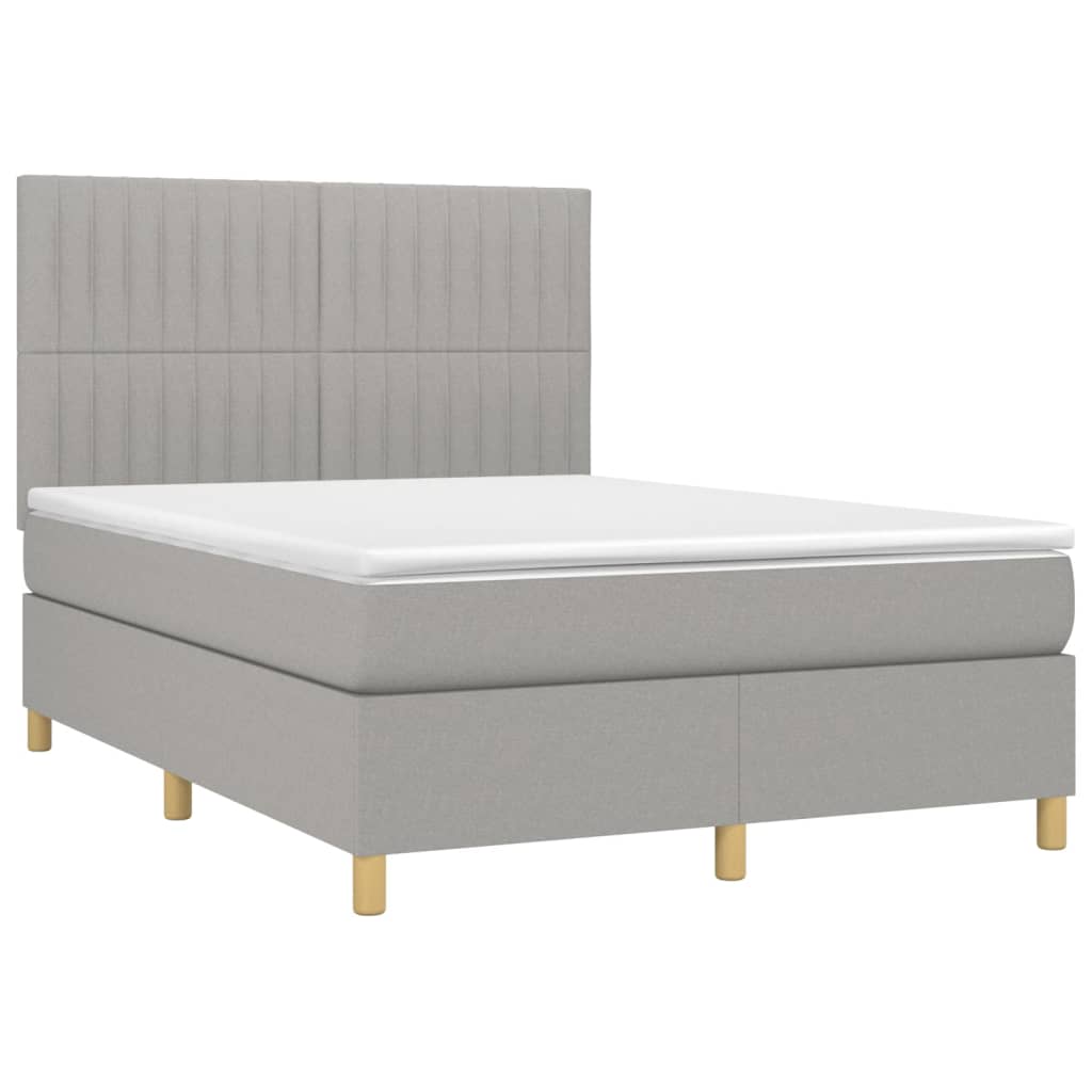 vidaXL Κρεβάτι Boxspring με Στρώμα Ανοιχτό Γκρι 140x190 εκ. Υφασμάτινο