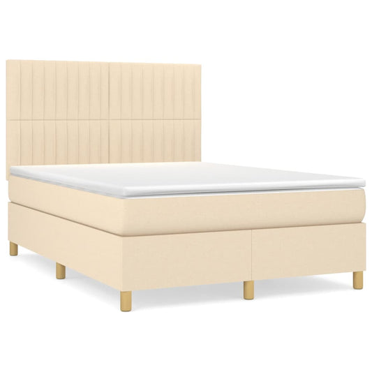 vidaXL Κρεβάτι Boxspring με Στρώμα Κρεμ 140x190 εκ. Υφασμάτινο