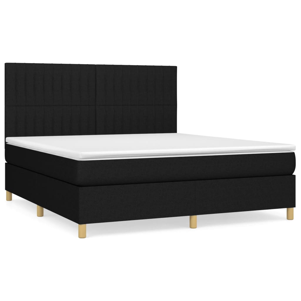 vidaXL Κρεβάτι Boxspring με Στρώμα Μαύρο 180x200 εκ. Υφασμάτινο