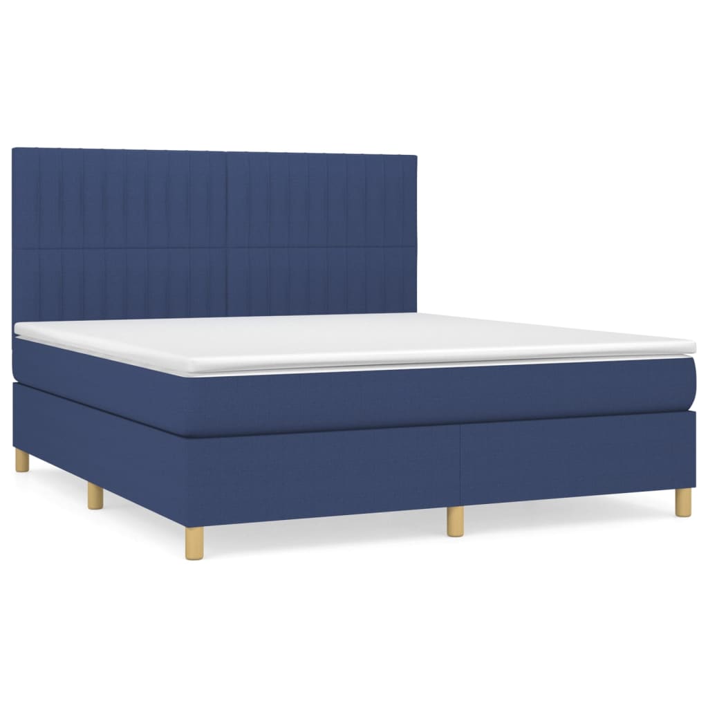 vidaXL Κρεβάτι Boxspring με Στρώμα Μπλε 180x200 εκ. Υφασμάτινο