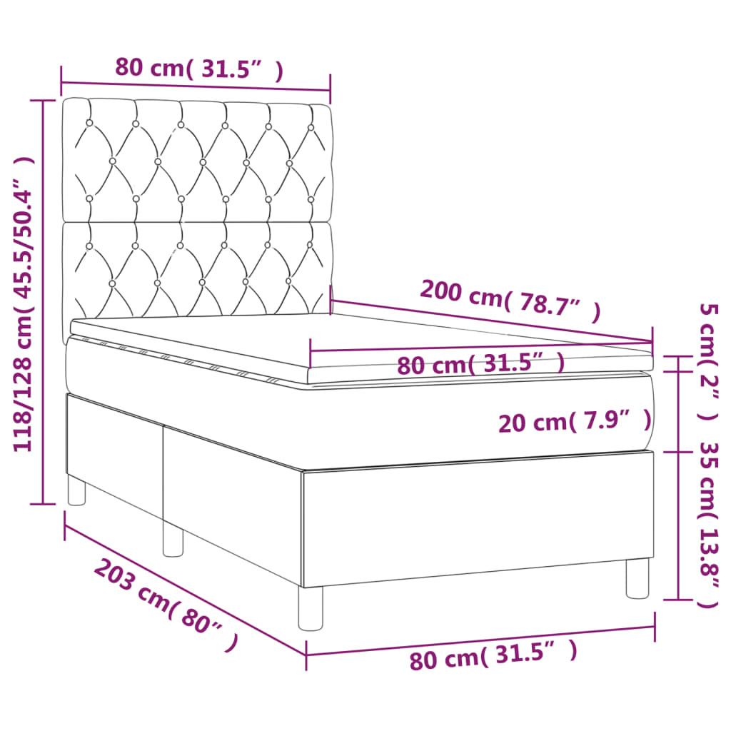 vidaXL Κρεβάτι Boxspring με Στρώμα Ανοιχτό Γκρι 80x200 εκ. Υφασμάτινο