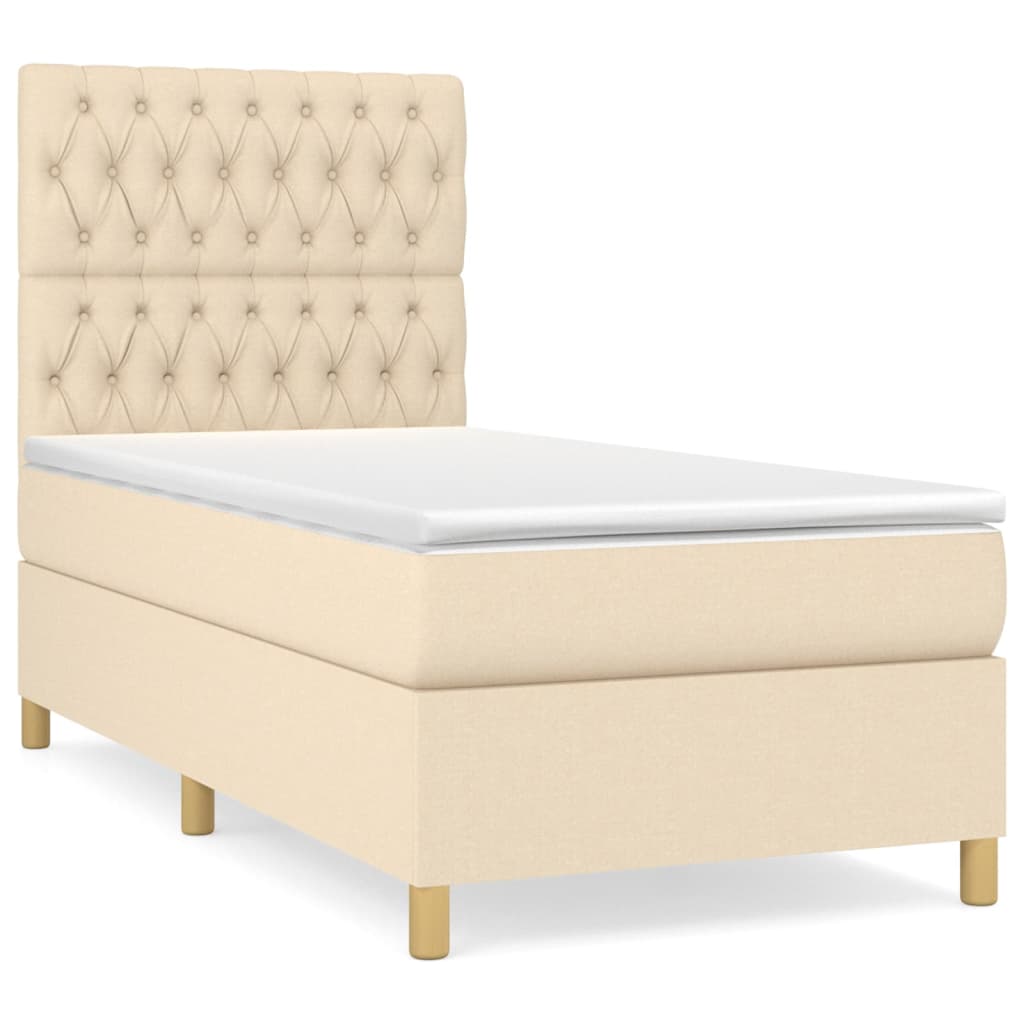 vidaXL Κρεβάτι Boxspring με Στρώμα Κρεμ 90x190 εκ.Υφασμάτινο
