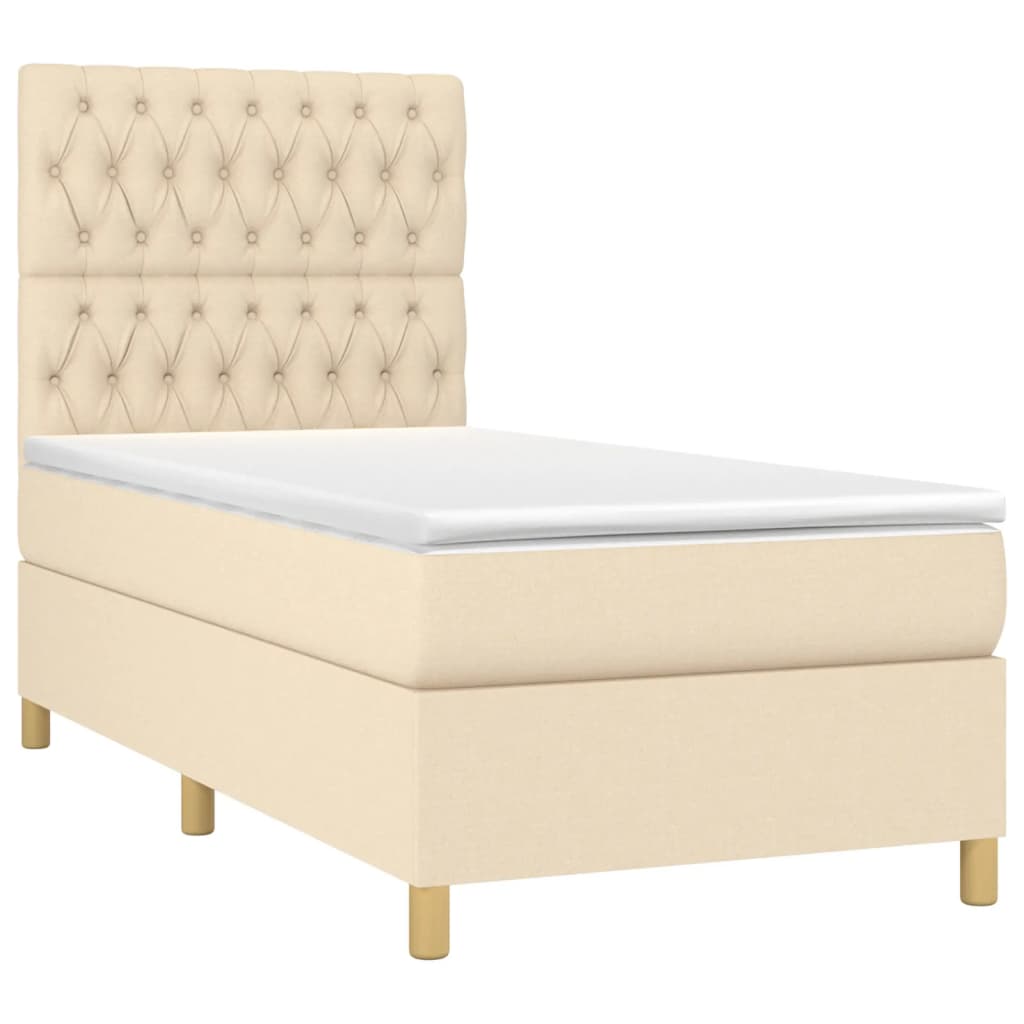 vidaXL Κρεβάτι Boxspring με Στρώμα Κρεμ 90x200 εκ.Υφασμάτινο