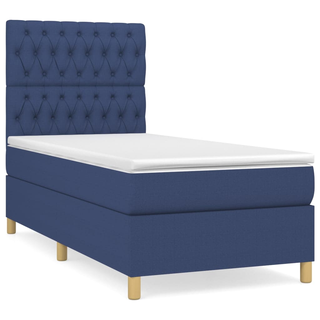 vidaXL Κρεβάτι Boxspring με Στρώμα Μπλε 90x200 εκ.Υφασμάτινο