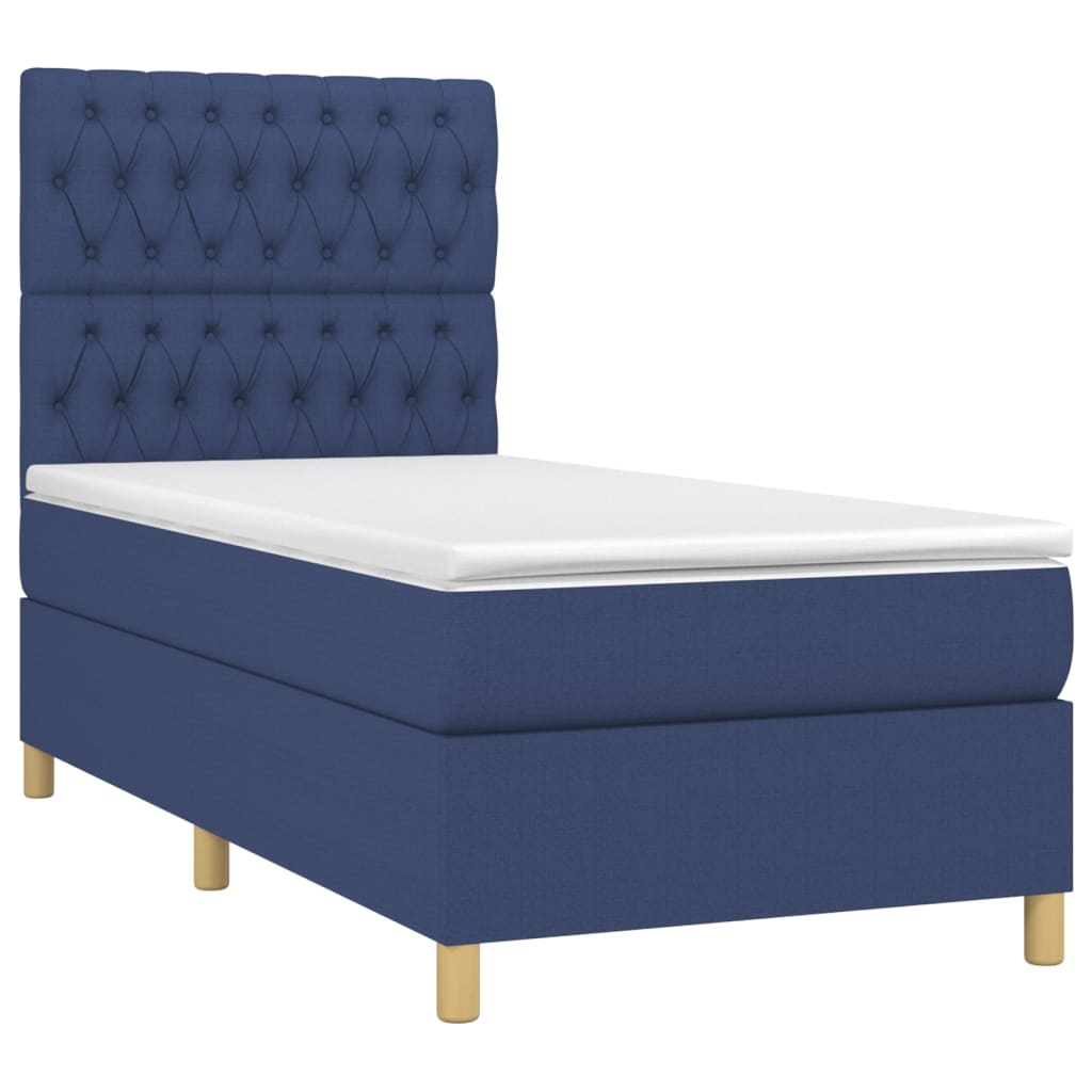 vidaXL Κρεβάτι Boxspring με Στρώμα Μπλε 90x200 εκ.Υφασμάτινο