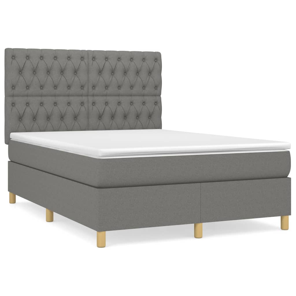 vidaXL Κρεβάτι Boxspring με Στρώμα Σκούρο Γκρι 140x190 εκ. Υφασμάτινο