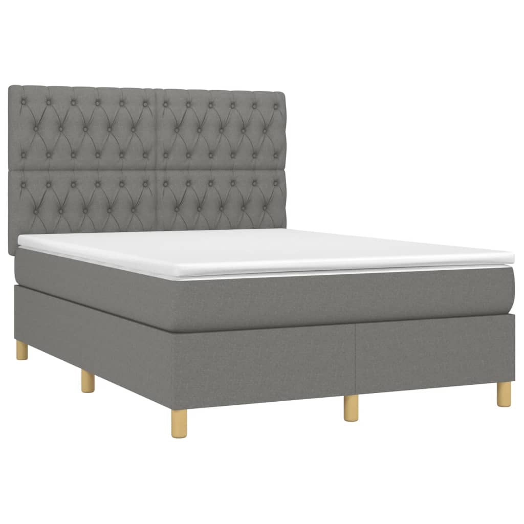 vidaXL Κρεβάτι Boxspring με Στρώμα Σκούρο Γκρι 140x190 εκ. Υφασμάτινο