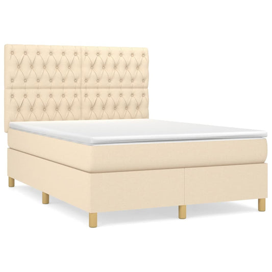 vidaXL Κρεβάτι Boxspring με Στρώμα Κρεμ 140x190 εκ. Υφασμάτινο