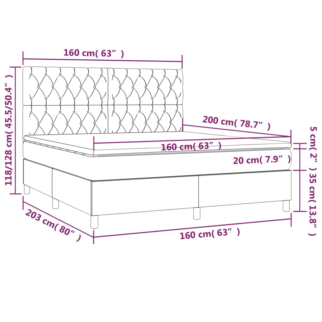 vidaXL Κρεβάτι Boxspring με Στρώμα Σκούρο Γκρι 160x200 εκ Υφασμάτινο