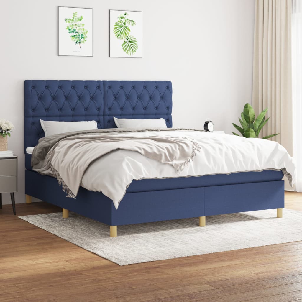 vidaXL Κρεβάτι Boxspring με Στρώμα Μπλε 160x200 εκ. Υφασμάτινο