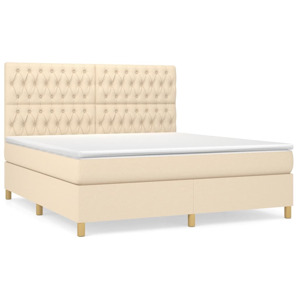 vidaXL Κρεβάτι Boxspring με Στρώμα Κρεμ 180x200 εκ. Υφασμάτινο