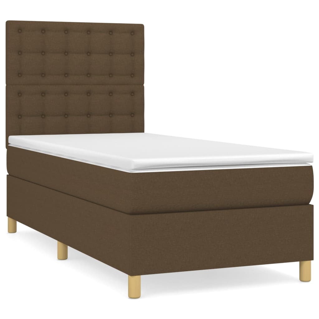 vidaXL Κρεβάτι Boxspring με Στρώμα Σκούρο Καφέ 90x190 εκ. Υφασμάτινο