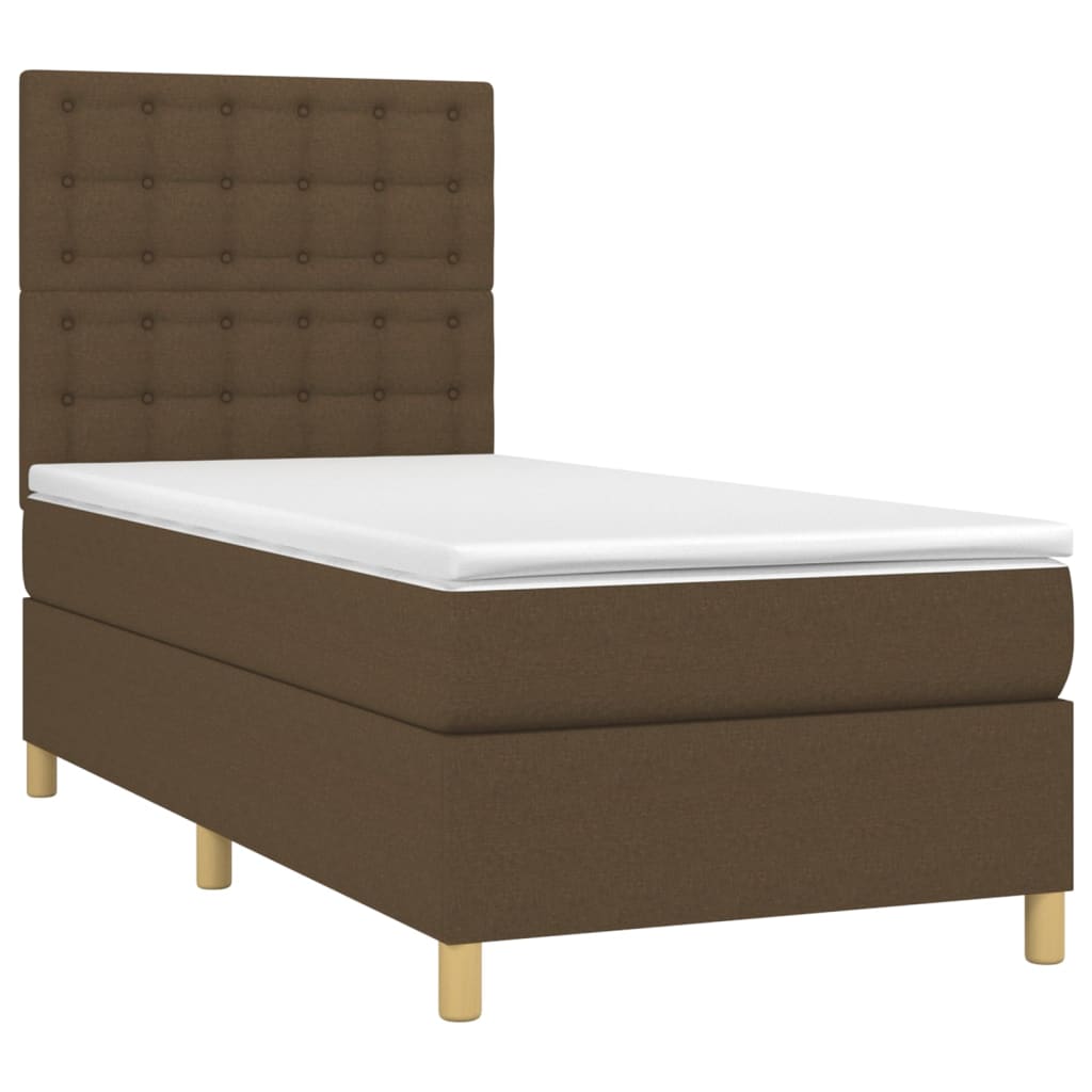 vidaXL Κρεβάτι Boxspring με Στρώμα Σκούρο Καφέ 90x190 εκ. Υφασμάτινο