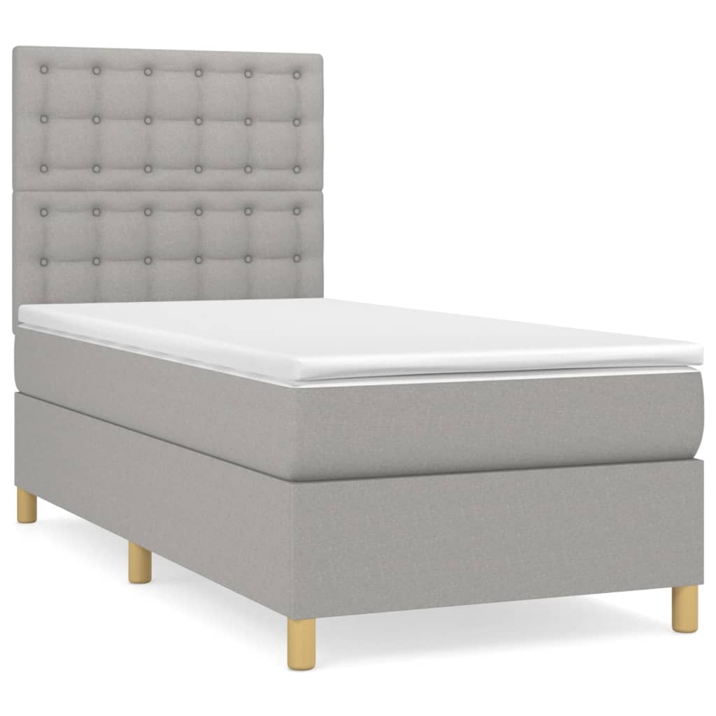 vidaXL Κρεβάτι Boxspring με Στρώμα Ανοιχτό Γκρι 100x200 εκ. Υφασμάτινο