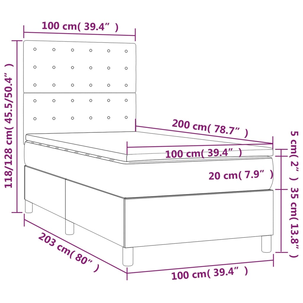 vidaXL Κρεβάτι Boxspring με Στρώμα Μαύρο 100 x 200 εκ. Υφασμάτινο