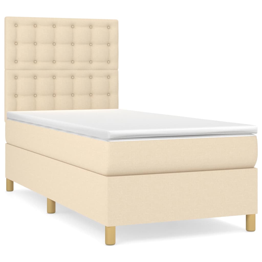 vidaXL Κρεβάτι Boxspring με Στρώμα Κρεμ 100 x 200 εκ. Υφασμάτινο