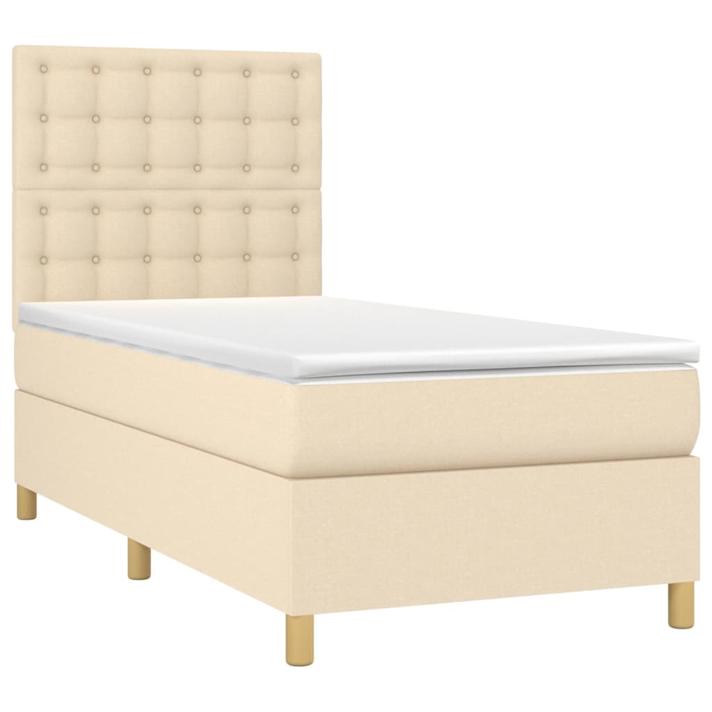 vidaXL Κρεβάτι Boxspring με Στρώμα Κρεμ 100 x 200 εκ. Υφασμάτινο