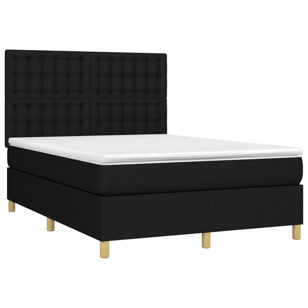 vidaXL Κρεβάτι Boxspring με Στρώμα Μαύρο 140x200 εκ. Υφασμάτινο