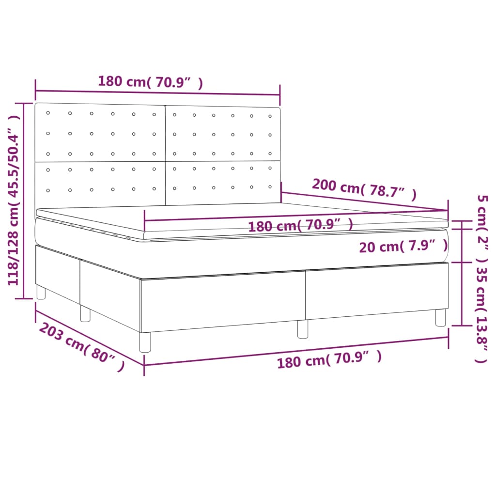 vidaXL Κρεβάτι Boxspring με Στρώμα Μαύρο 180x200 εκ. Υφασμάτινο