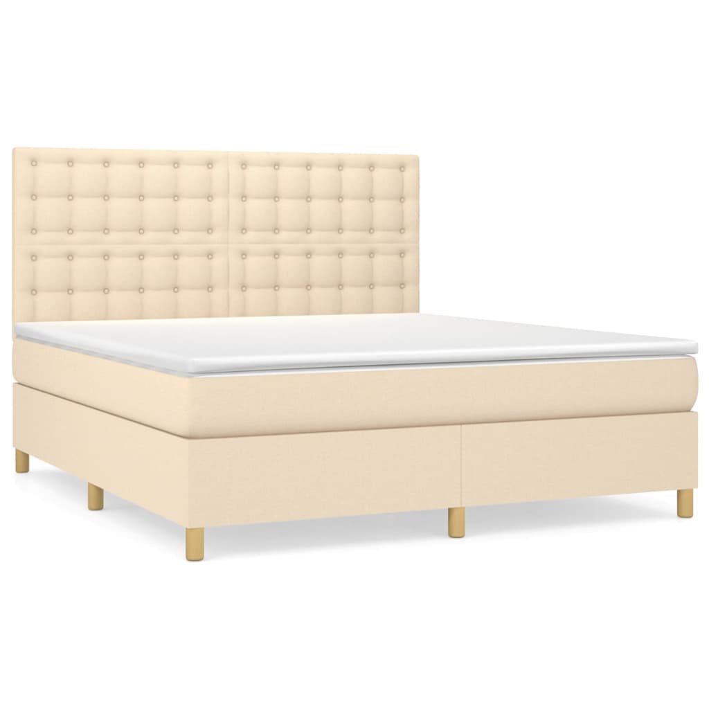 vidaXL Κρεβάτι Boxspring με Στρώμα Κρεμ 180x200 εκ. Υφασμάτινο